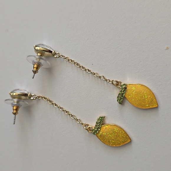 BaubleBar Lemon Drop Chain Dangle Earrings – Gold Tone Crystal Studs – 2.5” - Picture 2 of 4